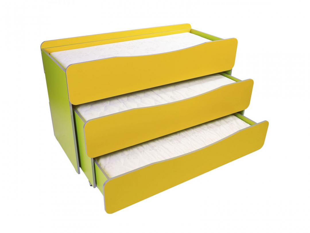 Ліжко дитяче 3-ярусне, кольорове, АНШАР ГРУП (0833), 1491х649(1848)х868 мм, з заокругленими бильцями, без матраців